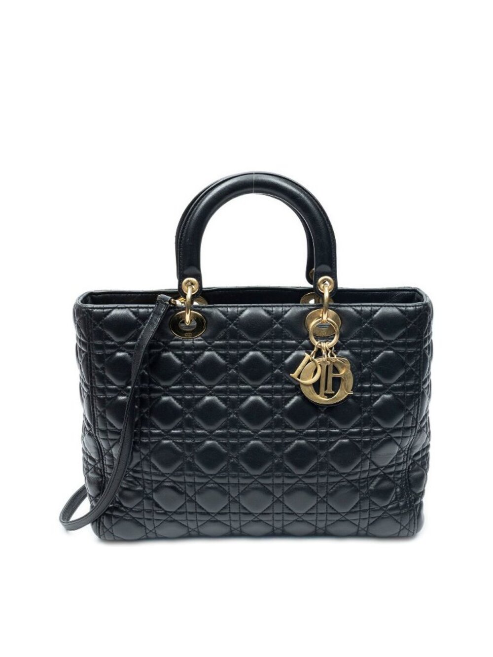Dior Large Lady Dior Zip Black Cannage Lambskin Leather Handbag
